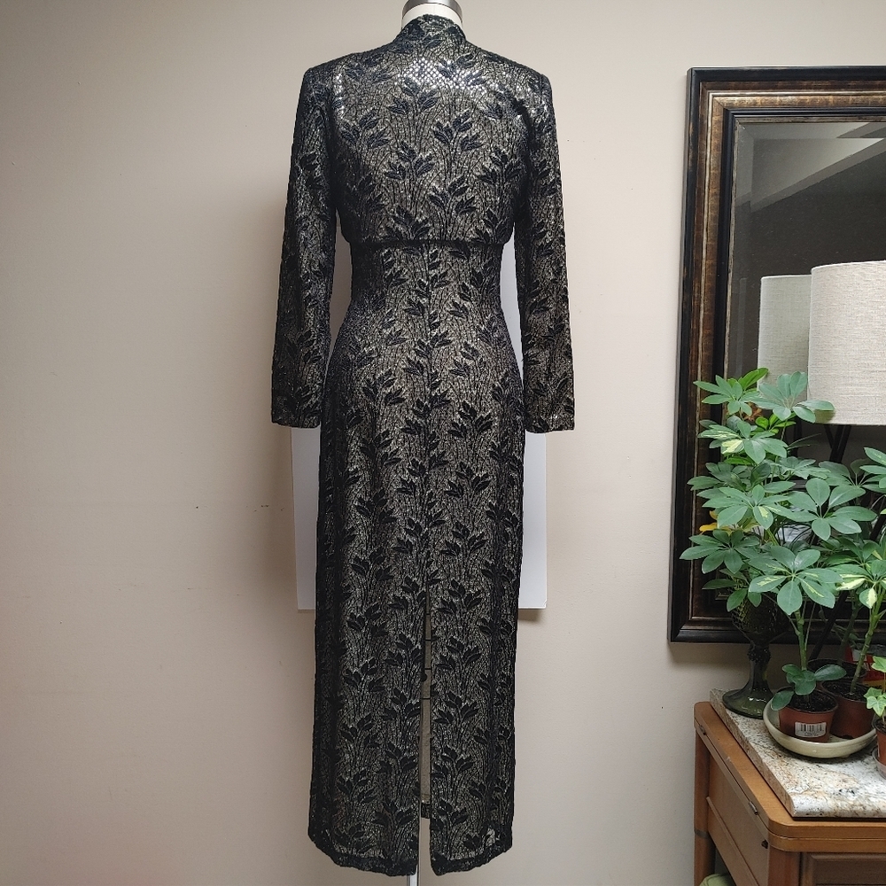 Bari Jay Black Lace with Gold Lame Underlay Evening Dress & Bolero sz 4/6 - Picture 6 of 15